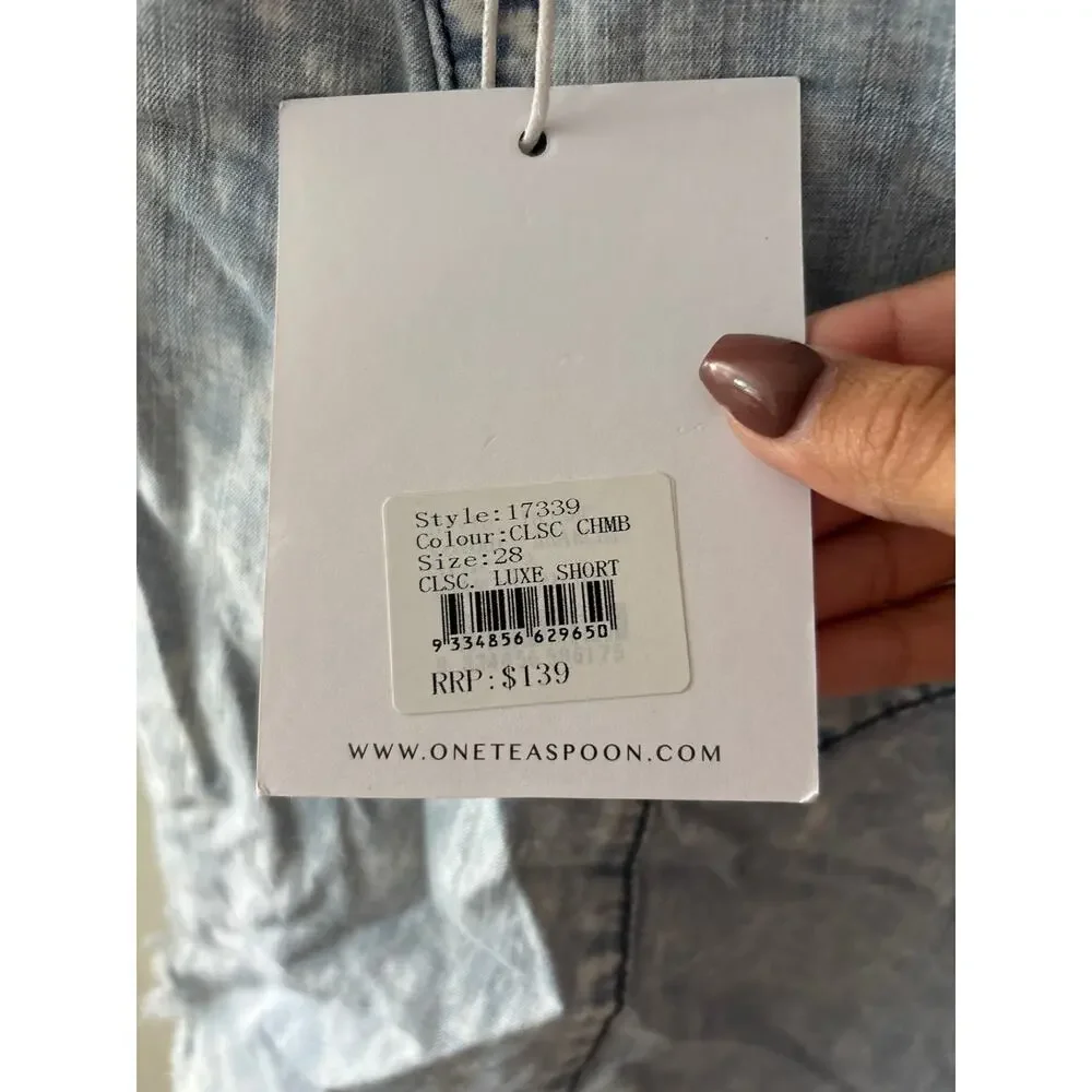 NWT One Teaspoon Sz 28 Luxe Chambray Light Blue Relaxed Slouch Harem Jean Shorts